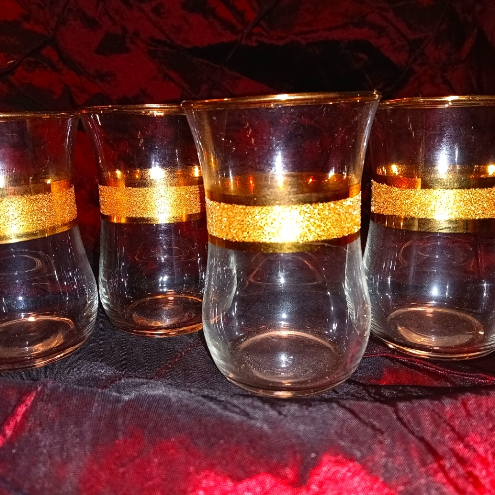 Vintage Turkish tea and coffee set with 18 carat gold overlay.  set of 4